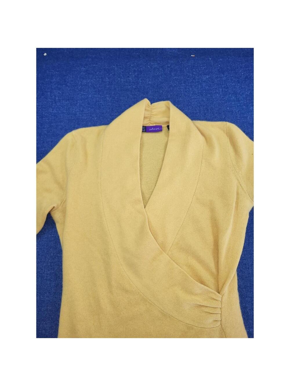 Saks Fifth Avenue Yellow Wrap Sweater Women's Small V-Neck Long Sleeve - Picture 5 of 9